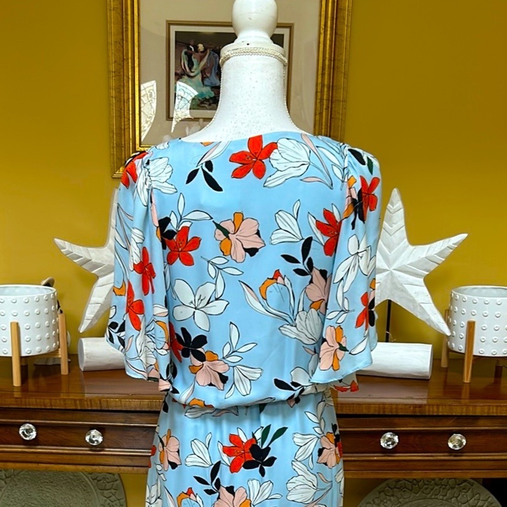 Parker Womens Demi Blue Orange Floral Botanical Silk Hi Lo Wrap Maxi Dress Sm - Picture 12 of 15